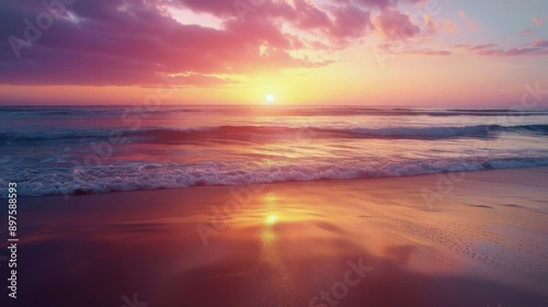 Sunset Over Ocean Waves