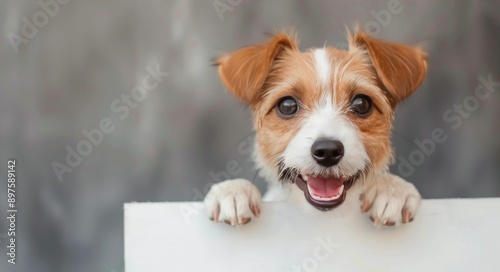 Smiling Dog Peeking Over White Surface