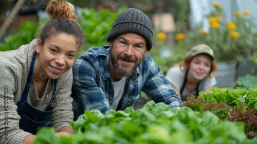 diverse group of farmers working together to produce sustainable food © acnaleksy