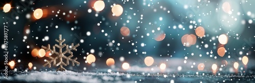 Golden Snowflake Ornament in Snowfall