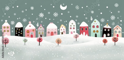 Snowy Village Night