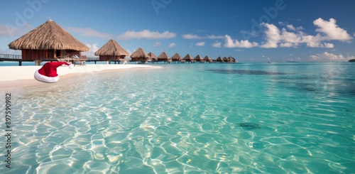 Tropical Beach Resort With Christmas Hat