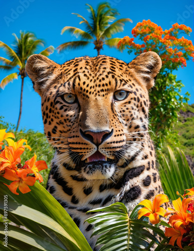 Leopard portrait on a tropical island