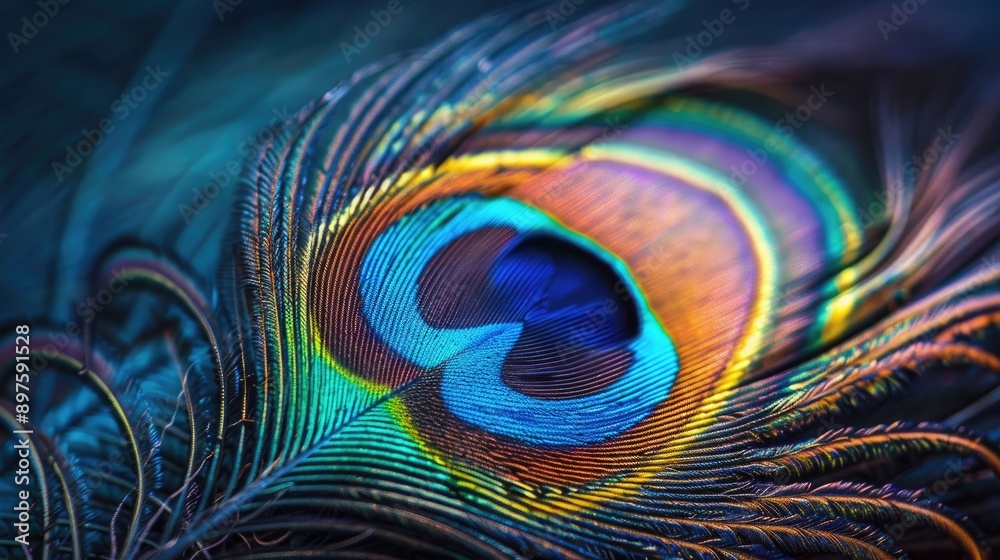 Obraz premium Close-up of a peacock feather displaying its vibrant colors.