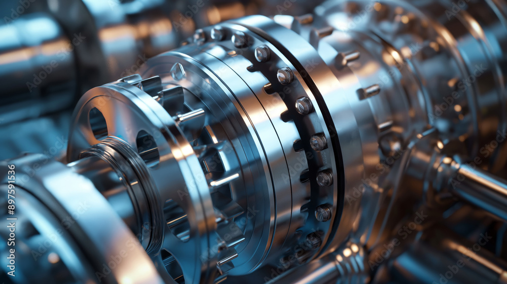 Cinematic shot of a close up engine parts