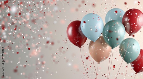 Colorful Balloons and Confetti on White Background