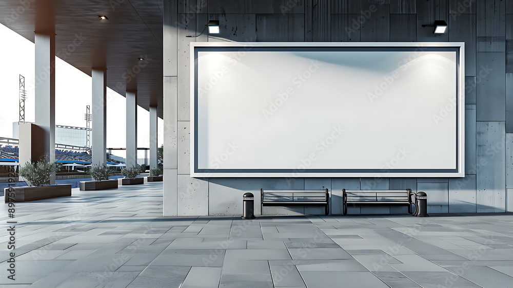 A large blank billboard is mounted to a building A large blank billboard is mounted to a building
