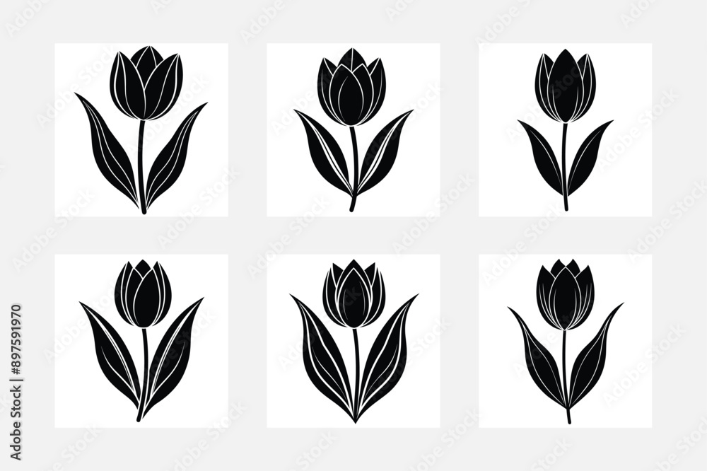 Beautiful Tulip Silhouette Illustration Set for Creative Designs Beautiful Tulip Silhouette Illustration Set for Creative Designs