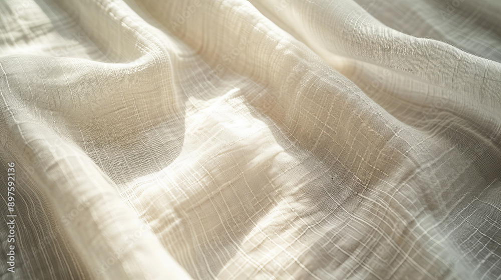 Close-up of light beige textured fabric with soft folds Close-up of light beige textured fabric with soft folds