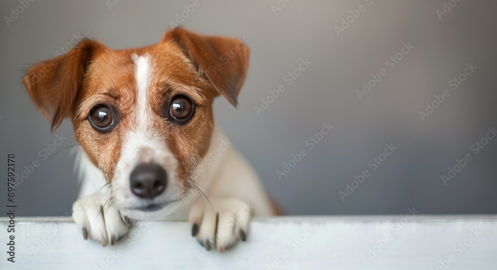 Dog Peeking Over White Surface Dog Peeking Over White Surface