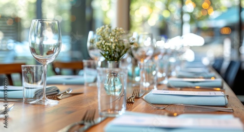 Outdoor Table Setting With Wine Glasses at Sunset