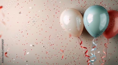 Two Balloons Floating With Confetti