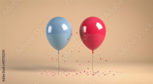 Two Balloons Floating With Confetti