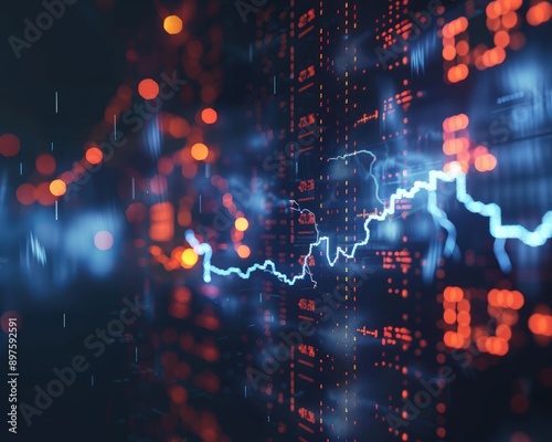 Lightning effects symbolizing the flow of global stock market data, set against an abstract tech background.