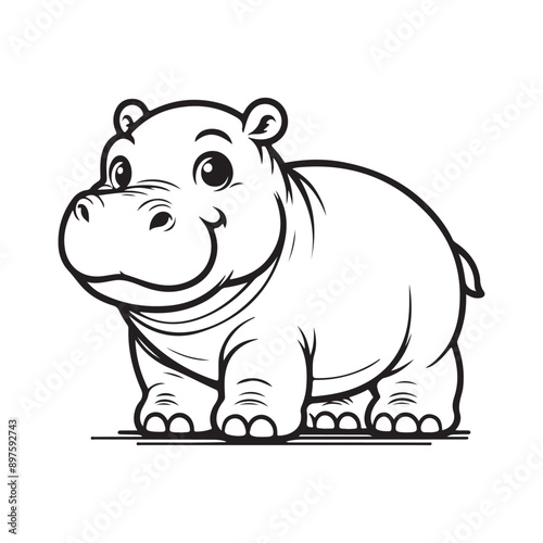 Hippopotamus line art vector illustration photo