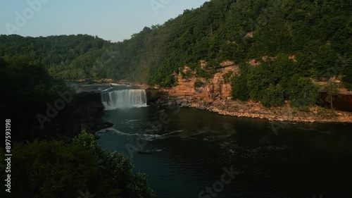 Beautiful Drone Aerial of Cumberland Falls, Little Niagara, Niagara of the South, Kentucky photo