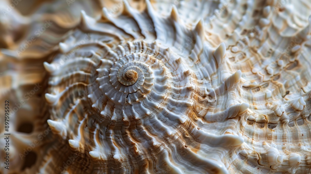 Detailed view of a seashell, showcasing its unique patterns and textures. Detailed view of a seashell, showcasing its unique patterns and textures.