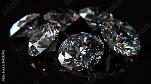 A stunningly beautiful image of a handful of diamonds on a black background. The diamonds are perfectly cut and reflect the light beautifully. photo