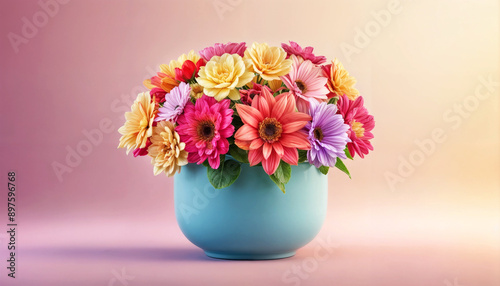 Wallpaper Mural Flowers in a pot. Bouquet of multi-colored flowers. A large bouquet of flowers on a smooth colorful background Torontodigital.ca