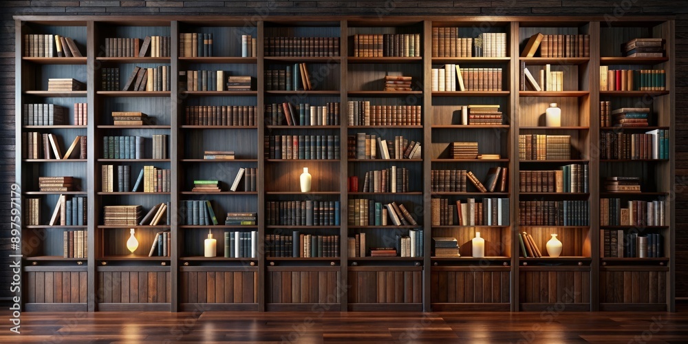 Fototapeta premium Elegant home library featuring traditional wooden bookshelves