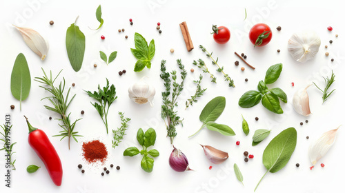herbs and spices on white background