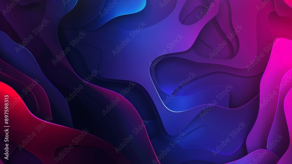 Obraz premium Digital topography with flowing purple and blue neon shapes creating an abstract background
