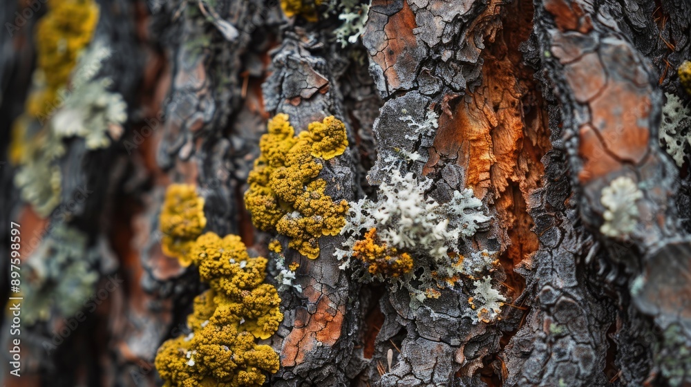 Detailed view of tiny moss and lichen on a tree bark. Detailed view of tiny moss and lichen on a tree bark.