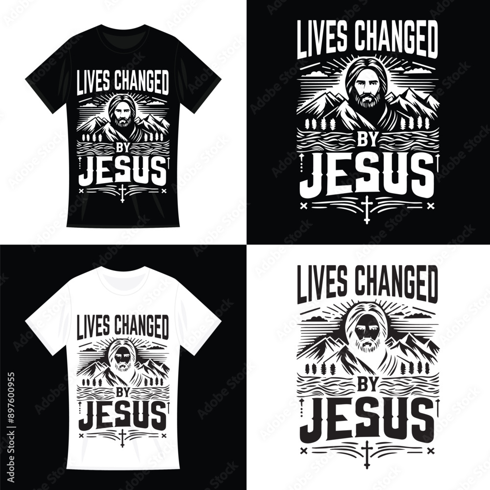 Lives Changed By Jesus Black and White Tshirt Design Template Lives Changed By Jesus Black and White Tshirt Design Template