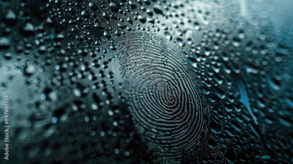fingerprint on a glass surface with raindrops fingerprint on a glass surface with raindrops