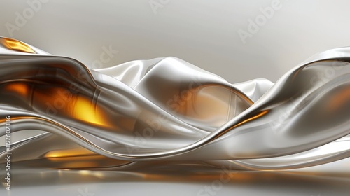 Elegant and minimalist design created by abstract silver and golden waves flowing and merging