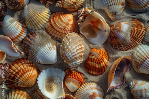 Wallpaper Mural The simple beauty of a collection of seashells scattered across the sandy beach, showcasing the variety and intricacy of their designs - Generative AI Torontodigital.ca