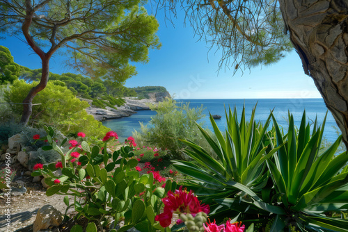 Wallpaper Mural The unique Mediterranean flora that thrives around Cala Salada, emphasizing the diversity and beauty of the plant life in this coastal area - Generative AI Torontodigital.ca