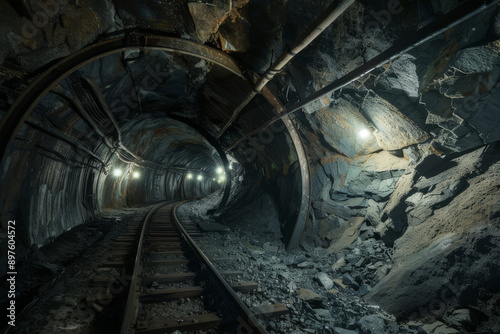 Wallpaper Mural An image depicting the dark, confined spaces of an underground mine - Generative AI Torontodigital.ca