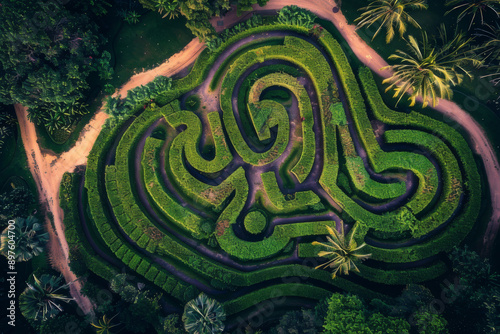 Wallpaper Mural The focus should be on the maze's design and the beauty of its natural setting, with the pathways clearly defined against the surrounding landscape - Generative AI Torontodigital.ca