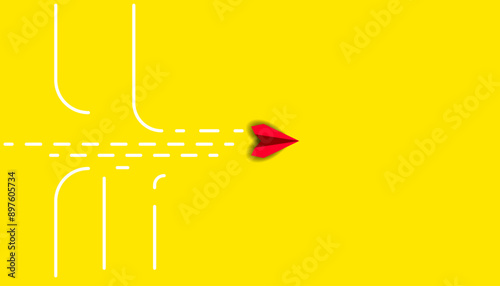 Red plane overcoming obstacles is moving towards its goal.business creativity new idea discovery innovation technology.new year idea concept.