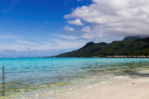 Ocean Blue Sky And White Clouds Moorea French Polynesia