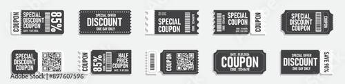 coupon promotion set, voucher card template, coupon code promotion, gift voucher, coupon book, discount voucher, coupon vector, png, transparent