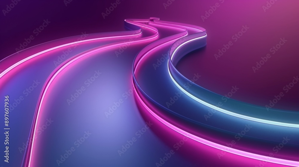 Futuristic and abstract composition created by wavy neon lights glowing on a reflective surface Futuristic and abstract composition created by wavy neon lights glowing on a reflective surface