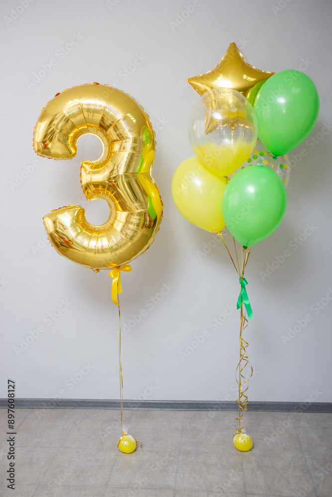 gold number 3 balloon and bunch of solar balloons gold number 3 balloon and bunch of solar balloons