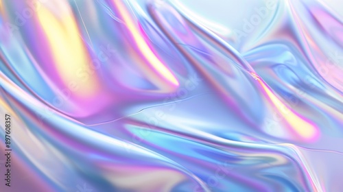 Enchanting holographic liquid surface in pastel shades of pink. Blue. And purple adding a touch of magic and fantasy to projects. Great for digital art. 3d rendering. Wallpapers. Banners. And beyond