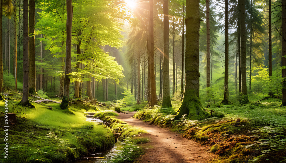 Fototapeta premium 森林浴 自然 背景画像 Generative AI