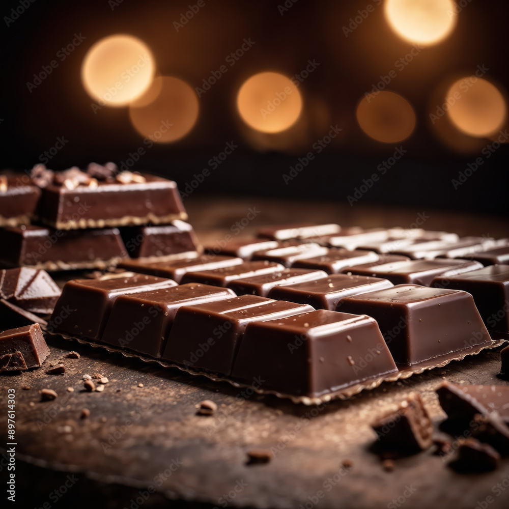 Close up on Delicious Chocolate Bar in Pieces Close up on Delicious Chocolate Bar in Pieces