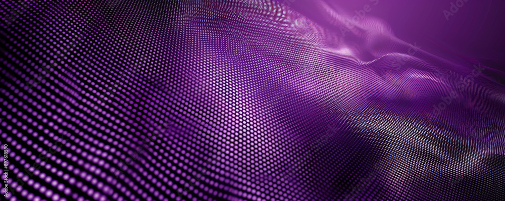 A deep purple background with a subtle grid pattern, adding structure and interest to the design.