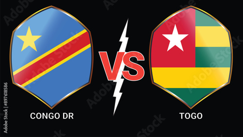 Congo DR vs Togo Soccer Match: Versus Flags on Black Background