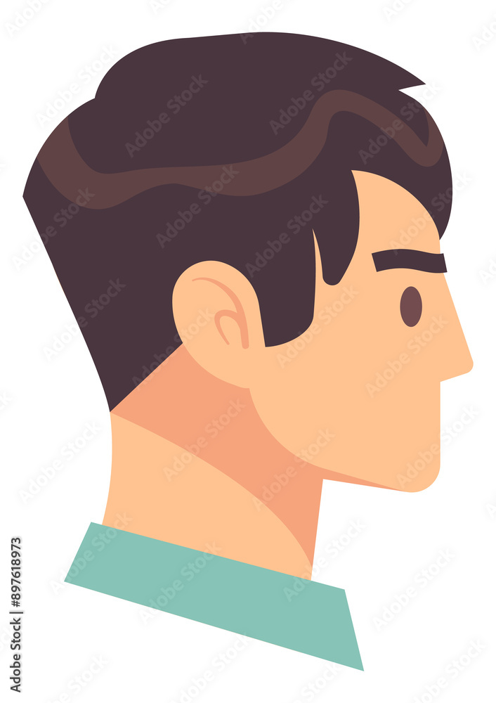 Young man head side view. Flat portrait Young man head side view. Flat portrait