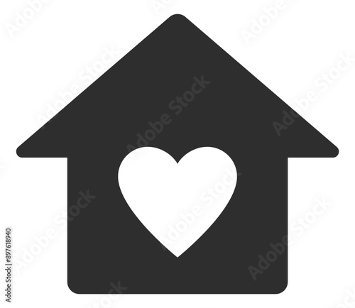 Lovely home symbol. Black house with heart icon