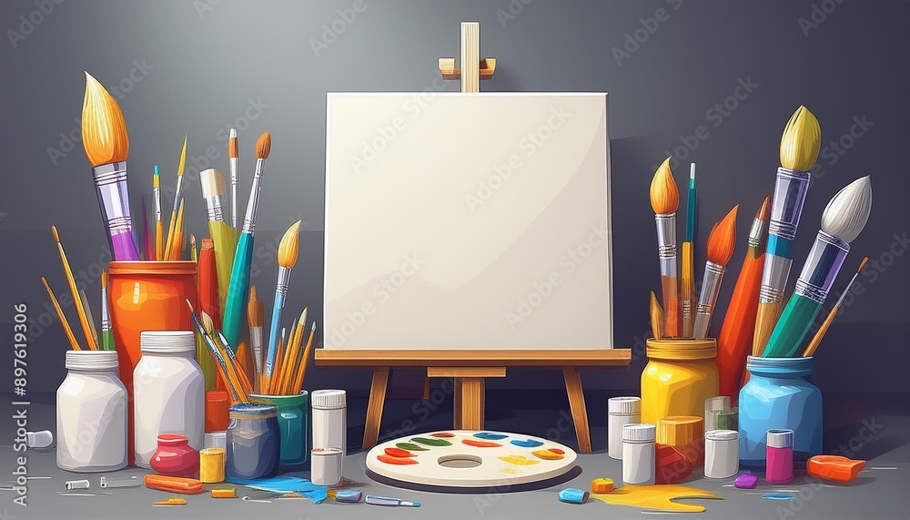 Illustration of canvas and easel Illustration of canvas and easel