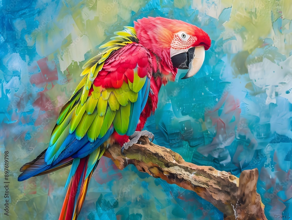 Fototapeta premium Vibrantly colored parrot perched on a branch