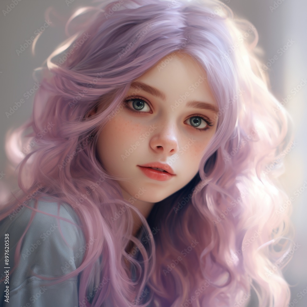 Girl with pink, purple hair, makeup, hair, skincare, beauty concept Girl with pink, purple hair, makeup, hair, skincare, beauty concept