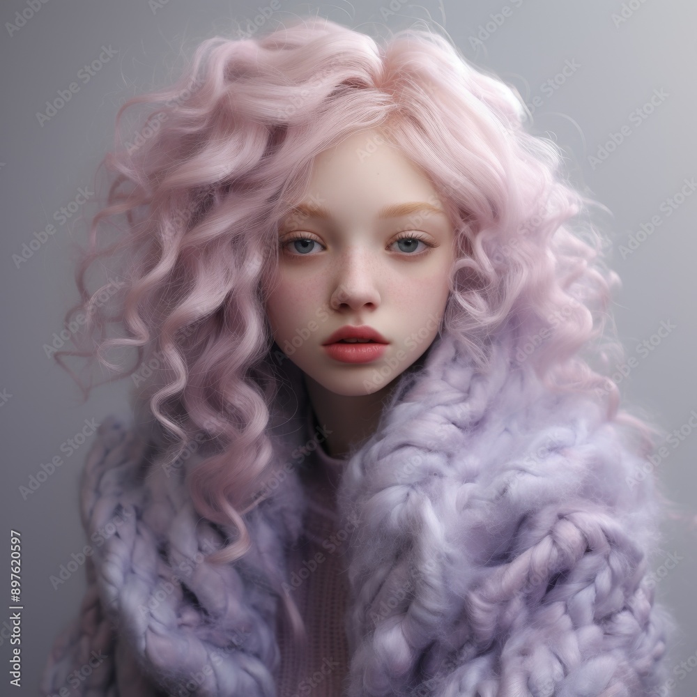 Girl with pink, purple hair, makeup, hair, skincare, beauty concept Girl with pink, purple hair, makeup, hair, skincare, beauty concept